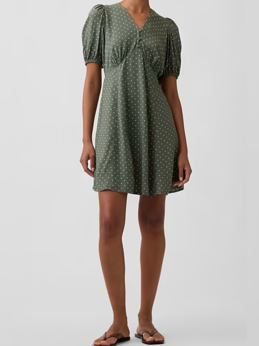 Gap Factory Polka Dot V-Neck Puff Sleeve Dress